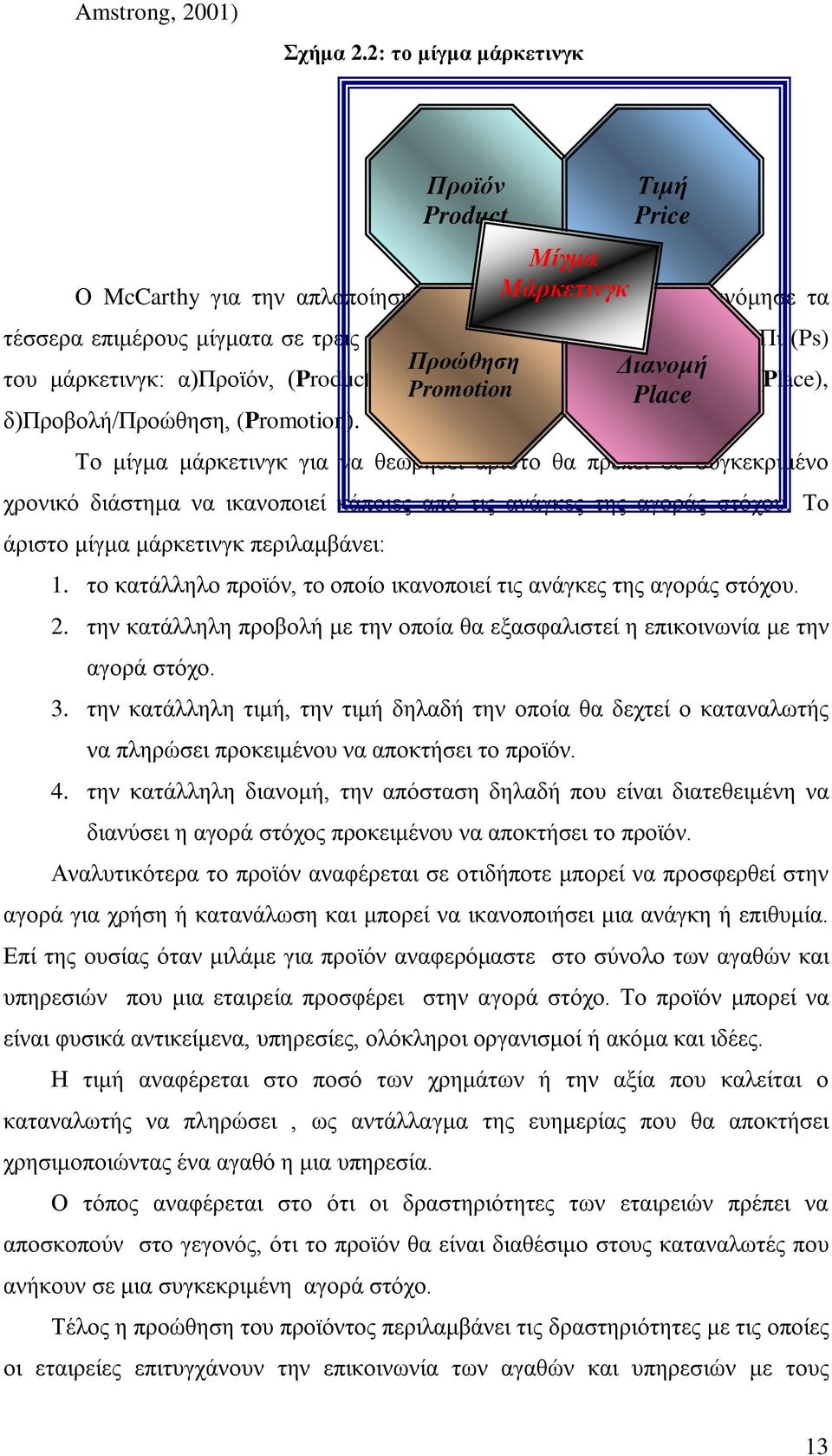 τέσσερα Πι (Ps) Προώθηση Διανομή του μάρκετινγκ: α)προϊόν, (Product), β)τιμή, Promotion (Price), γ)διανομή/τόπος, (Place), Place δ)προβολή/προώθηση, (Promotion).