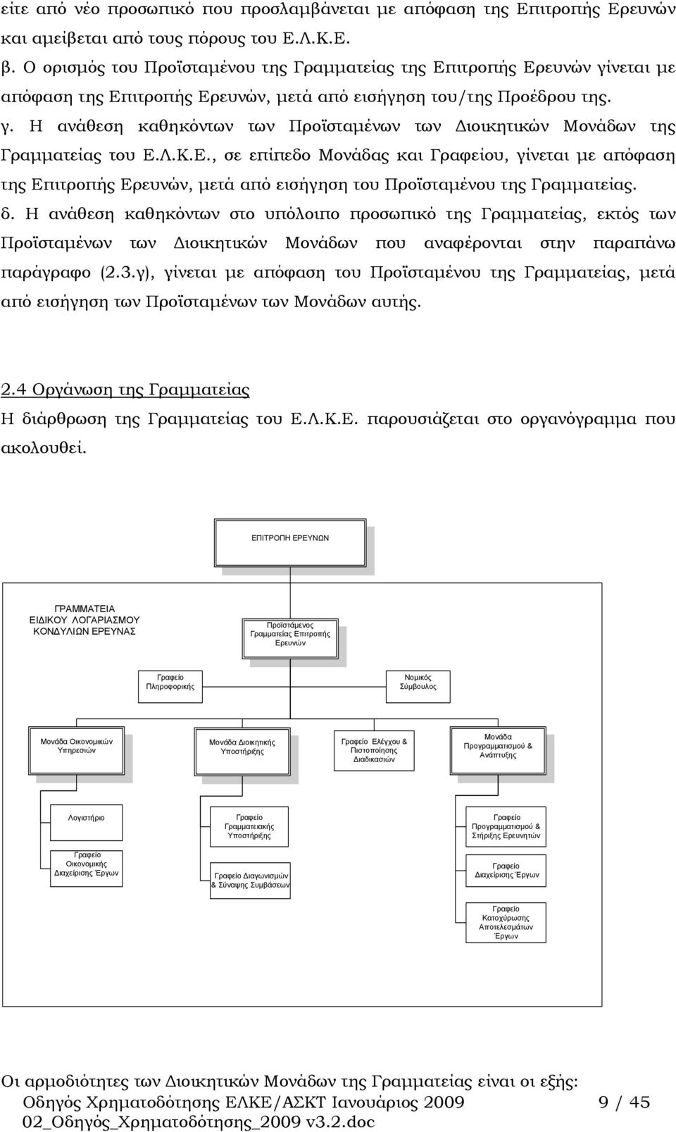 Λ.Κ.Ε., σε επίπεδο Μονάδας και Γραφείου, γίνεται με απόφαση της Επιτροπής Ερευνών, μετά από εισήγηση του Προϊσταμένου της Γραμματείας. δ.