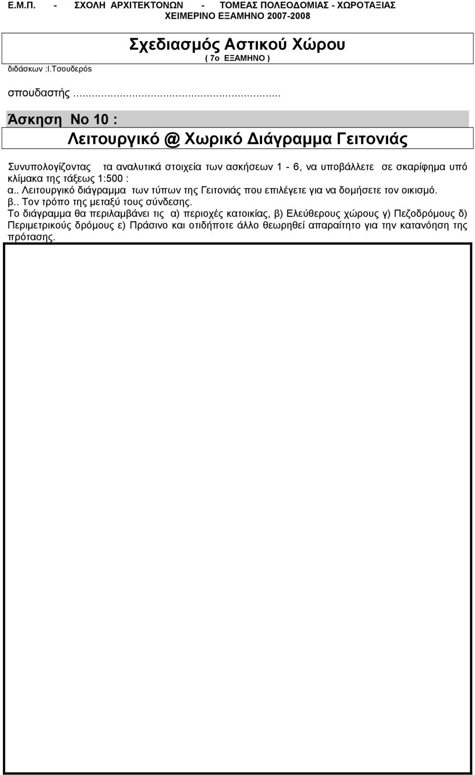 . Λειτουργικό διάγραµµα των τύπων της Γειτονιάς που επιλέγετε για να δοµήσετε τον οικισµό. β.