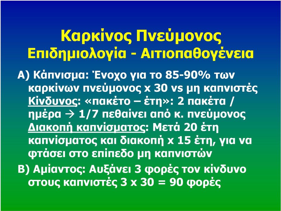 πνεύµονος ιακοπή καπνίσµατος:μετά 20 έτη καπνίσµατος και διακοπή x 15 έτη,για να φτάσει