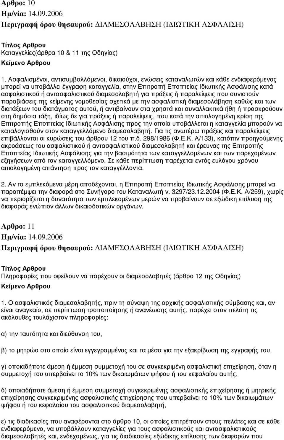 αντασφαλιστικού διαµεσολαβητή για πράξεις ή παραλείψεις που συνιστούν παραβιάσεις της κείµενης νοµοθεσίας σχετικά µε την ασφαλιστική διαµεσολάβηση καθώς και των διατάξεων του διατάγµατος αυτού, ή