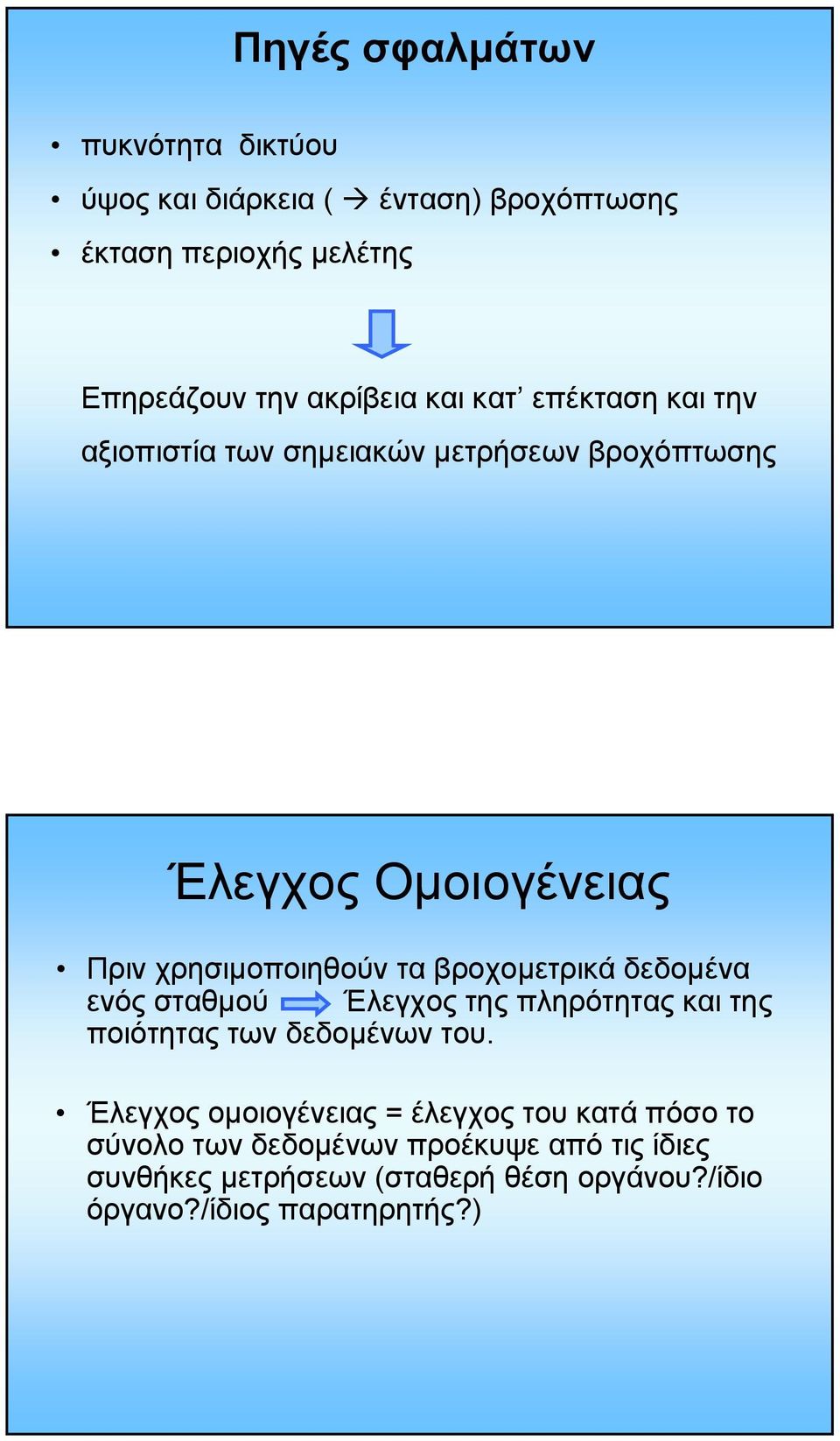 βροχοµετρικά δεδοµένα ενός σταθµού Έλεγχος της πληρότητας και της ποιότητας των δεδοµένων του.