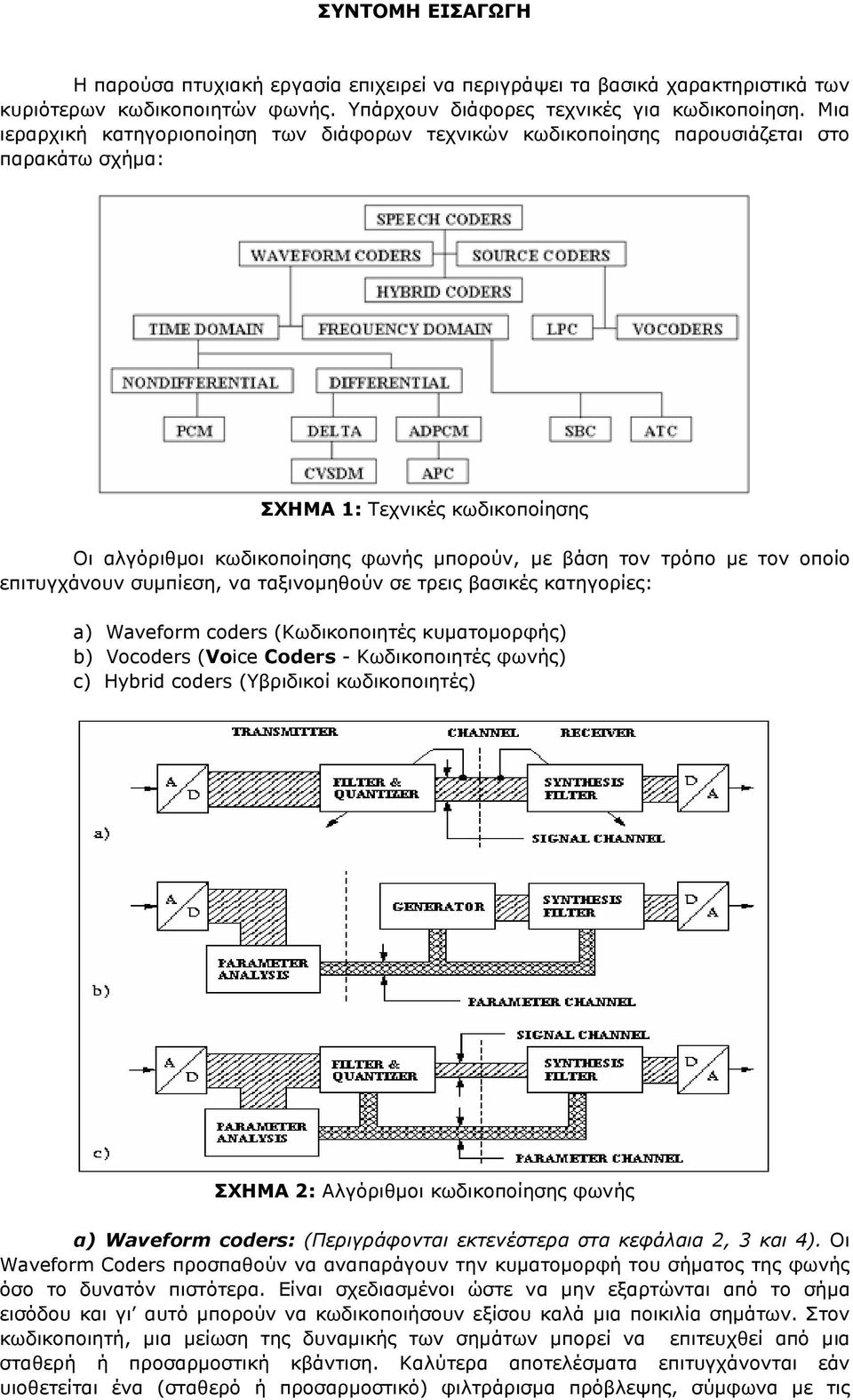 οποίο επιτυγχάνουν συµπίεση, να ταξινοµηθούν σε τρεις βασικές κατηγορίες: a) Waveform coders (Κωδικοποιητές κυµατοµορφής) b) Vocoders (Voice Coders - Kωδικοποιητές φωνής) c) Hybrid coders (Υβριδικοί