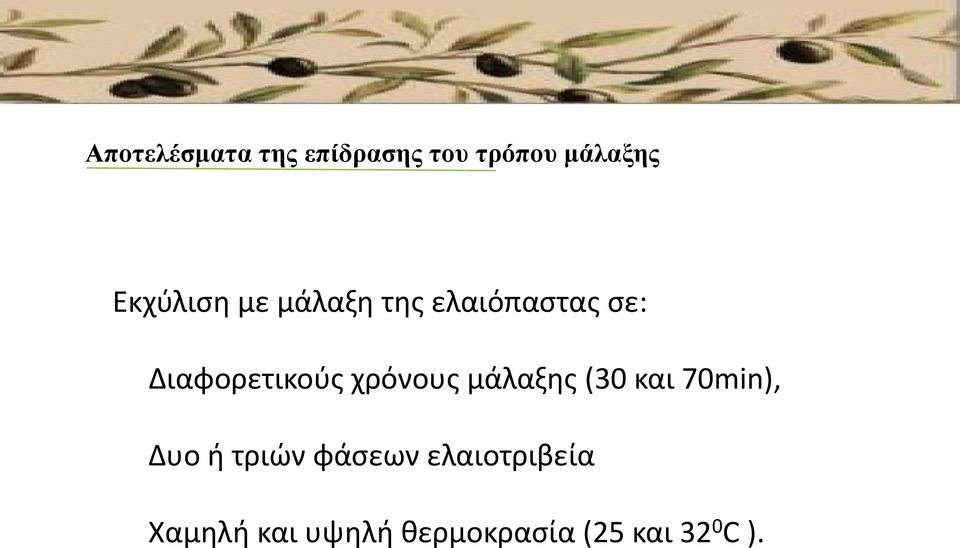 χρόνους μάλαξης (30 και 70min), Δυο ή τριών φάσεων