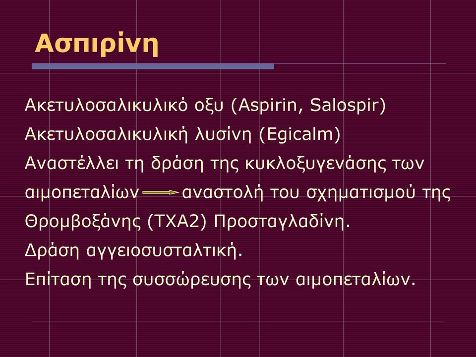 κυκλοξυγενάσης των αιμοπεταλίων αναστολή του σχηματισμού της