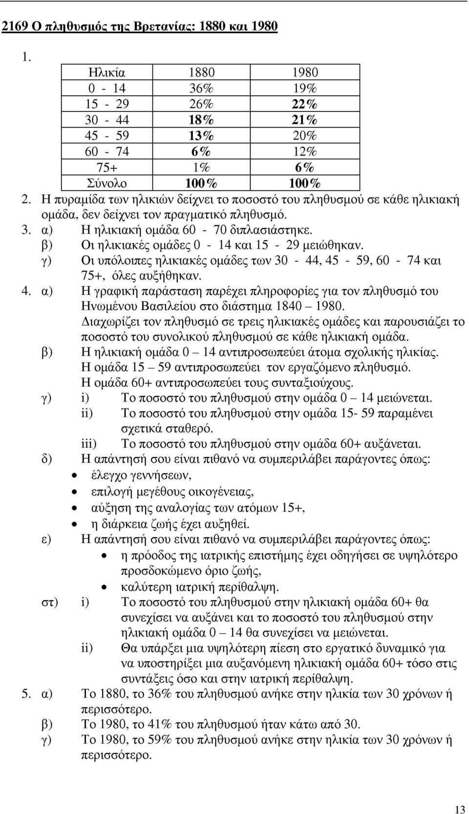 β) Οι ηλικιακές ομάδες 0-14 και 15-29 μειώθηκαν. γ) Οι υπόλοιπες ηλικιακές ομάδες των 30-44, 45