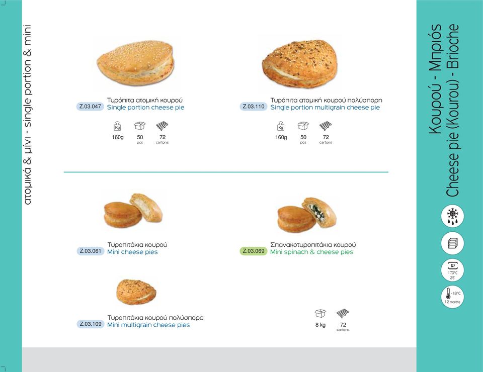 110 Single portion multigrain cheese pie 160g 72 160g 72 Κουρού - Μπριός Cheese pie (Kourou) - Brioche Z.03.