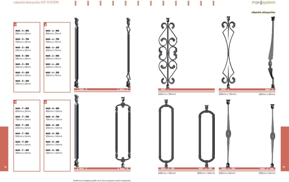 MAK - 6 MAK - 1 MAK - 2 MAK - 3 (650mm x 185mm) (650mm x 135mm) (650mm x 50mm) 3 4 MAK - 7-850 850mm x 26mm MAK - 7-750 750mm x 26mm MAK - 7-650 650mm x 26mm MAK - 7-550 550mm x 26mm MAK - 7-450