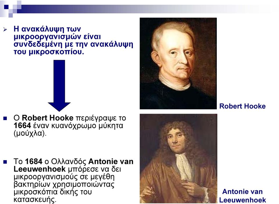 Robert Hooke Το 1684 ο Ολλανδός Antonie van Leeuwenhoek μπόρεσε να δει