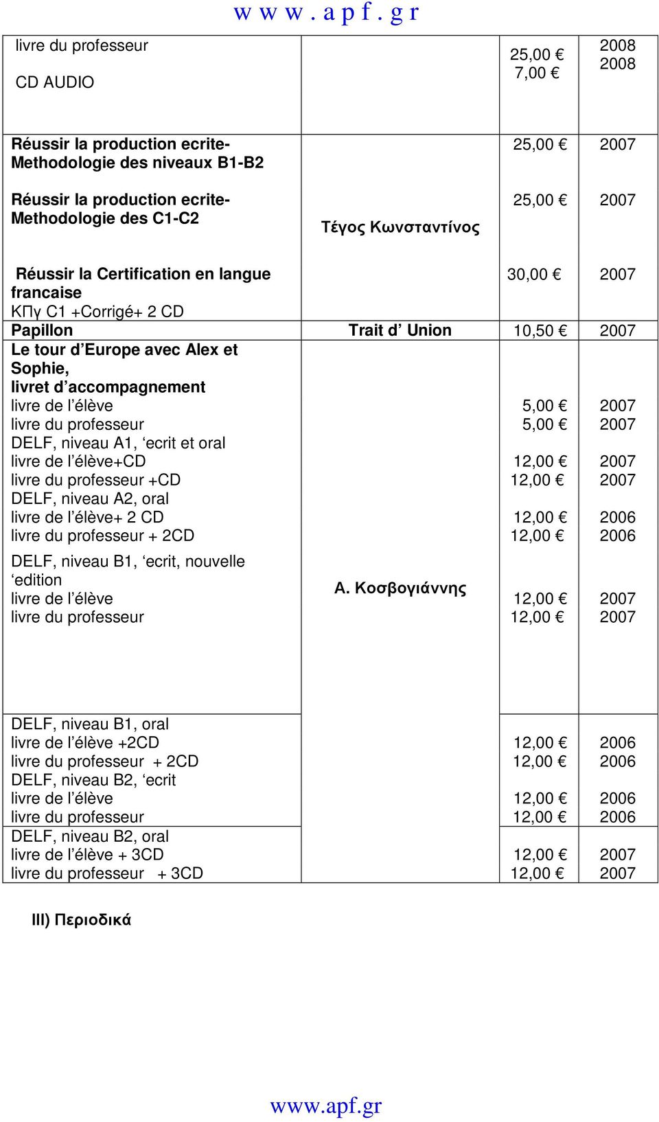 Certification en langue francaise KΠγ C1 +Corrigé+ 2 CD 30,00 2007 Papillon Trait d Union 10,50 2007 Le tour d Europe avec Alex et Sophie, livret d accompagnement livre de l élève 5,00 2007 livre du