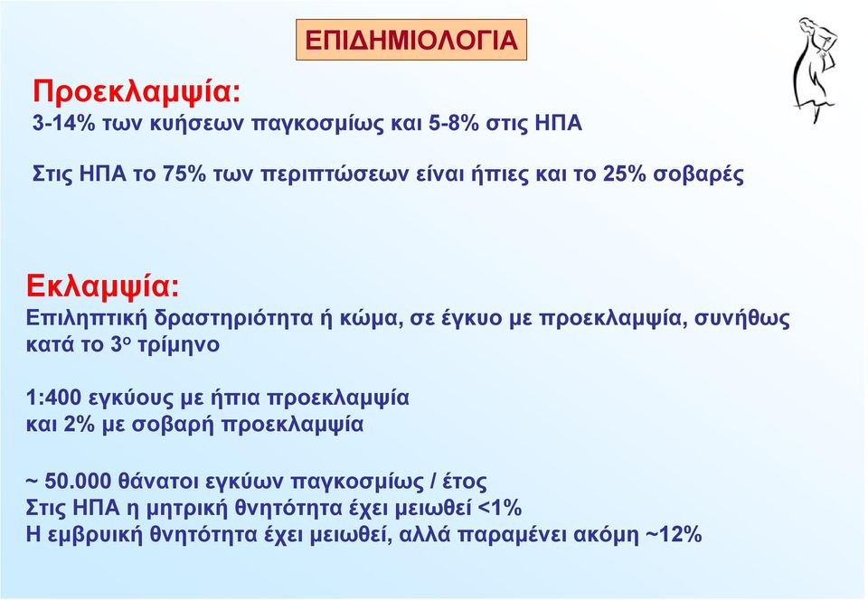 το 3 ο τρίμηνο 1:400 εγκύους με ήπια προεκλαμψία και 2% με σοβαρή προεκλαμψία ~ 50.