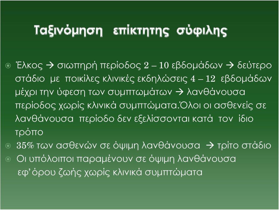 όλοι οι ασθενείς σε λανθάνουσα περίοδο δεν εξελίσσονται κατά τον ίδιο τρόπο 35% των ασθενών σε