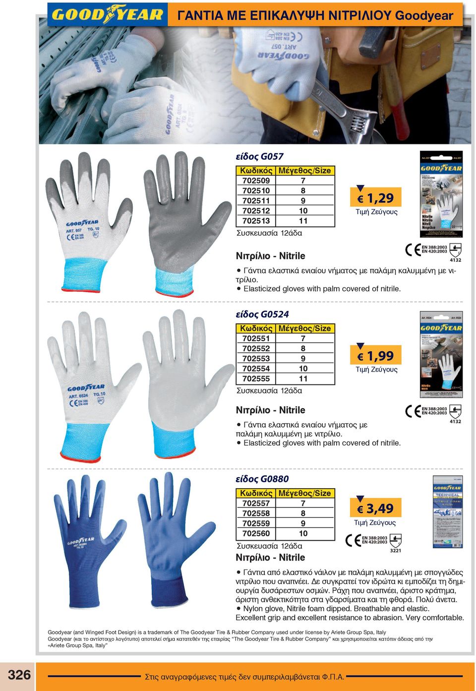 Elasticized gloves with palm covered of nitrile.