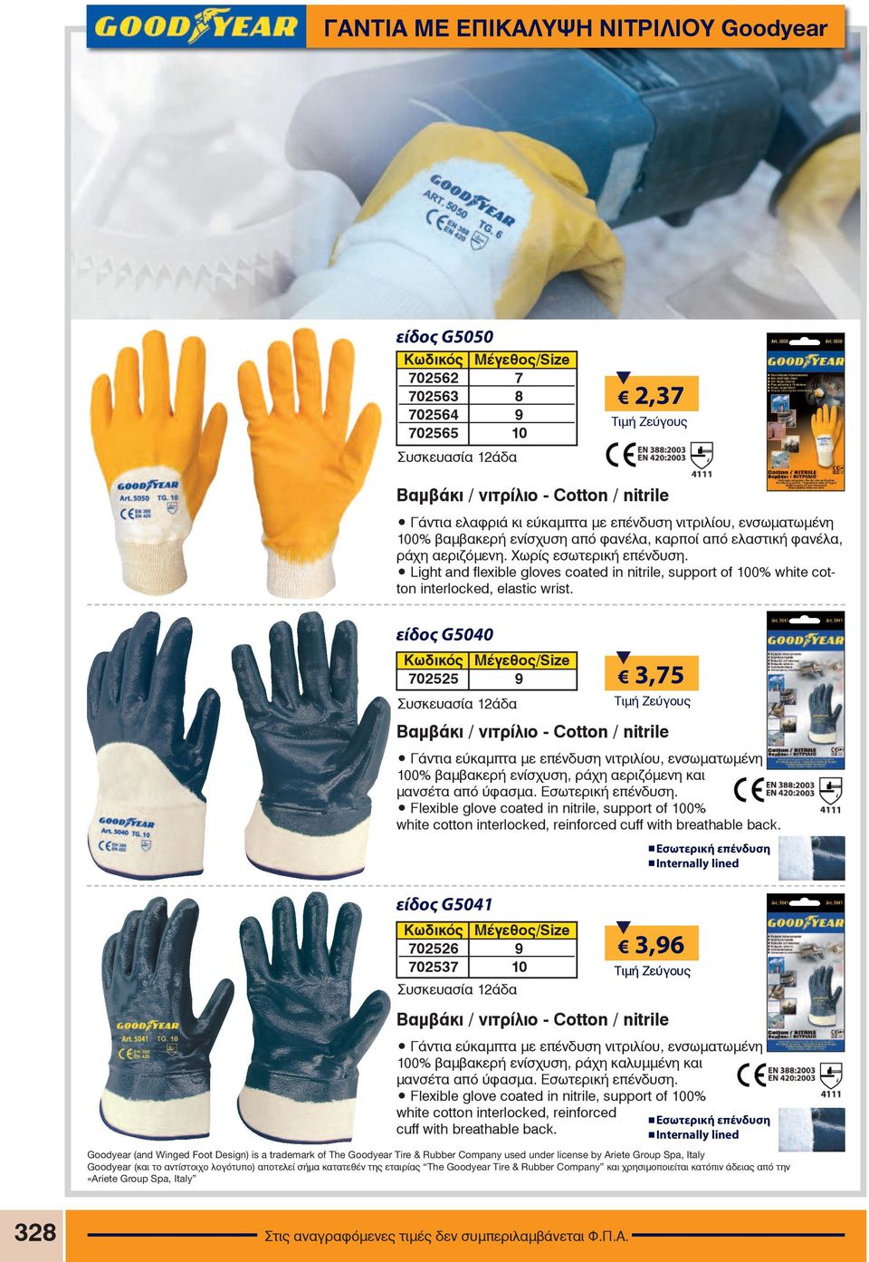 Light and flexible gloves coated in nitrile, support of 100% white cotton interlocked, elastic wrist.