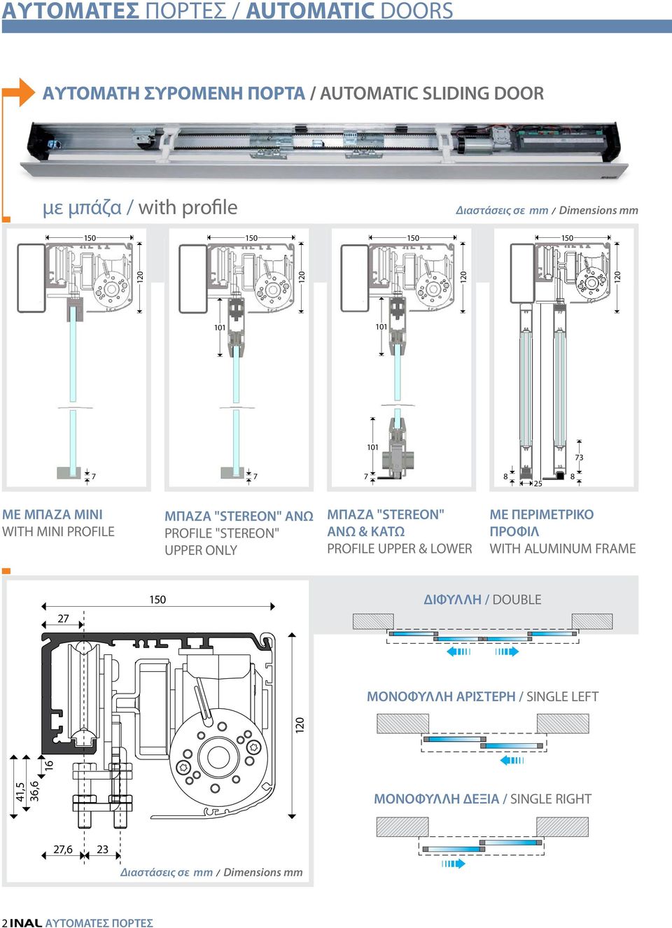 PROFILE UPPER & LOWER ME ΠΕΡΙΜΕΤΡΙΚΟ ΠΡΟΦΙΛ WITH ALUMINUM FRAME 27 ΔΙΦΥΛΛΗ / DOUBLE MΟΝΟΦΥΛΛΗ ΑΡΙΣΤΕΡΗ / SINGLE LEFT 16 101