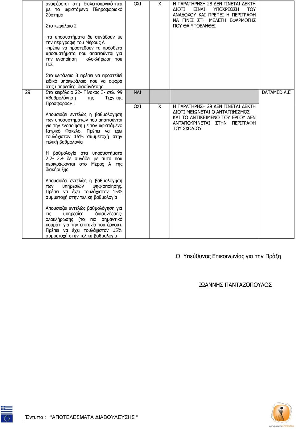 Σ Στο κεφάλαιο 3 πρέπει να προστεθεί ειδικό υποκεφάλαιο που να αφορά στις υπηρεσίες διασύνδεσης 29 Στο κεφάλαιο 22- Πίνακας 3- σελ.