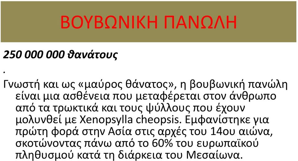 άνθρωπο από τα τρωκτικά και τους ψύλλους που έχουν μολυνθεί με Xenopsylla cheopsis.