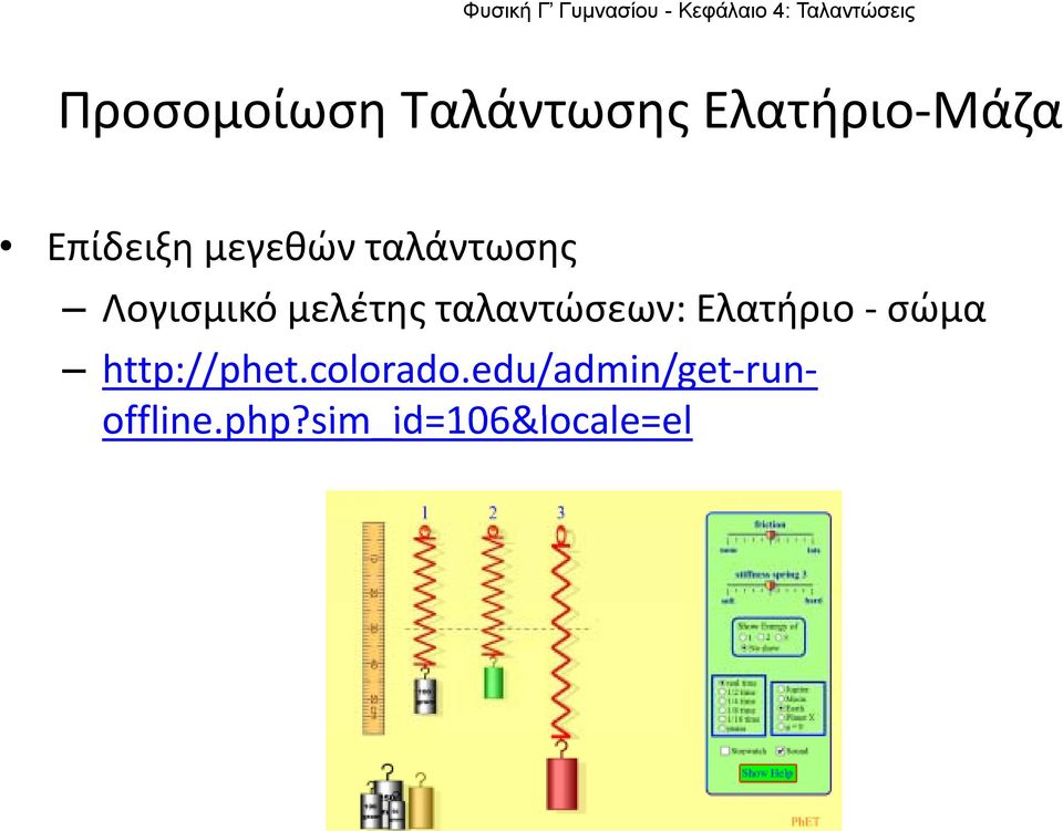 ταλαντώσεων: Ελατήριο σώμα http://phet.