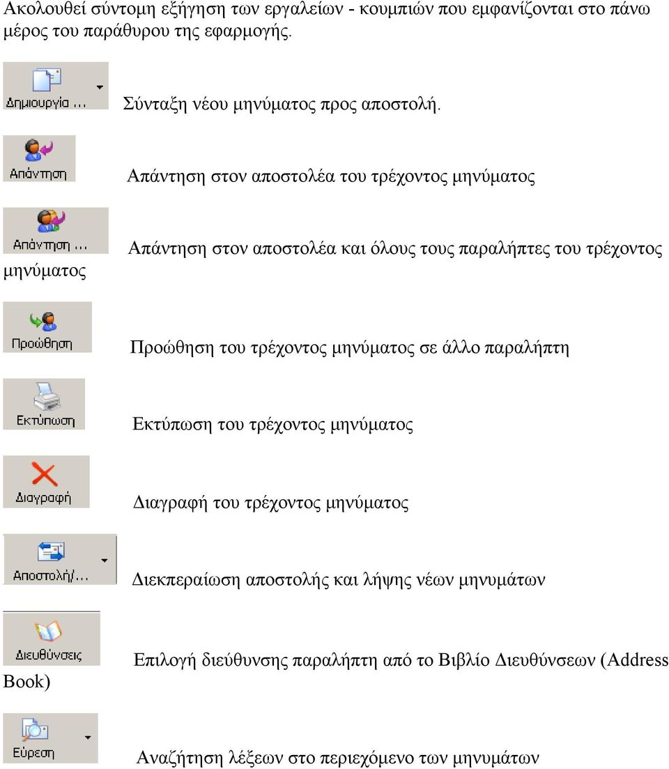 Απάντηση στον αποστολέα του τρέχοντος μηνύματος μηνύματος Απάντηση στον αποστολέα και όλους τους παραλήπτες του τρέχοντος Προώθηση του