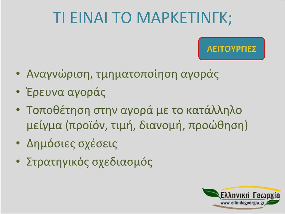 κατάλληλο μείγμα (προϊόν, τιμή, διανομή, προώθηση)