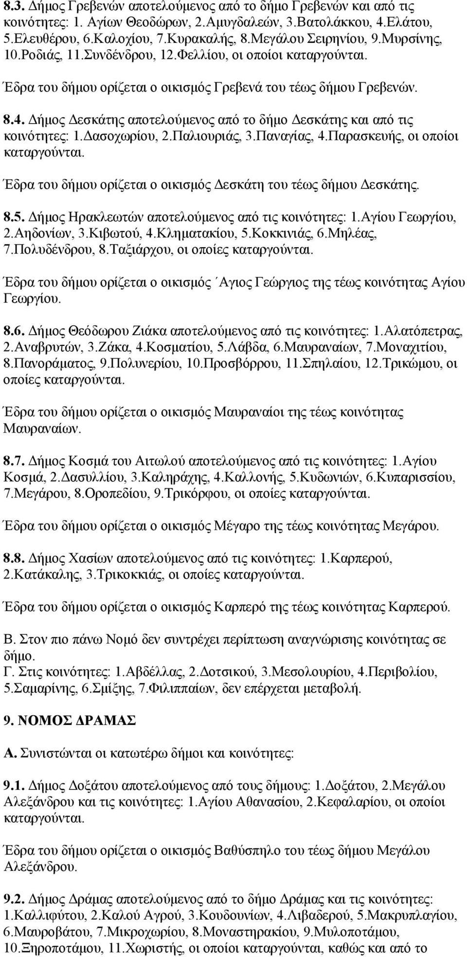 Δήμος Δεσκάτης αποτελούμενος από το δήμο Δεσκάτης και από τις κοινότητες: 1.Δασοχωρίου, 2.Παλιουριάς, 3.Παναγίας, 4.