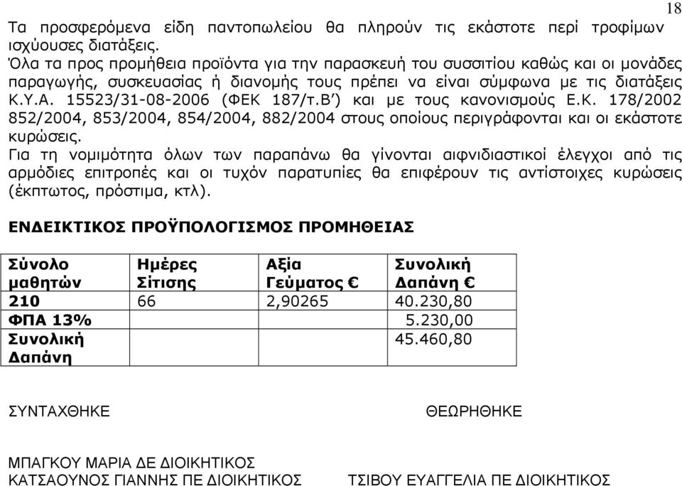Β ) και με τους κανονισμούς Ε.Κ. 178/2002 852/2004, 853/2004, 854/2004, 882/2004 στους οποίους περιγράφονται και οι εκάστοτε κυρώσεις.