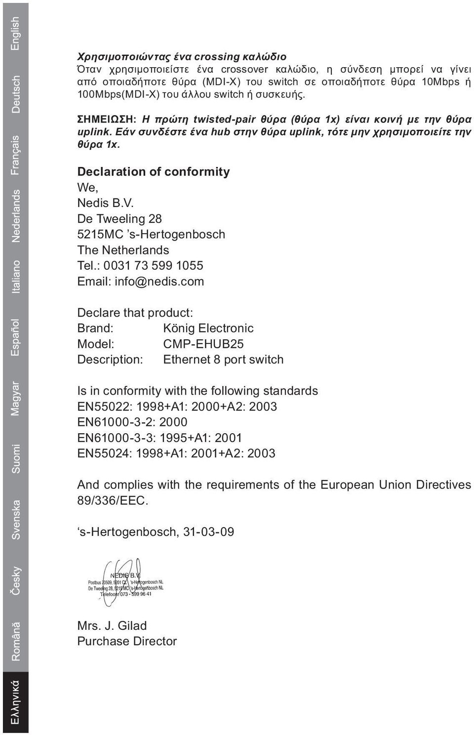 Declaration of conformity We, Nedis B.V. De Tweeling 28 5215MC s-hertogenbosch The Netherlands Tel.: 0031 73 599 1055 Email: info@nedis.