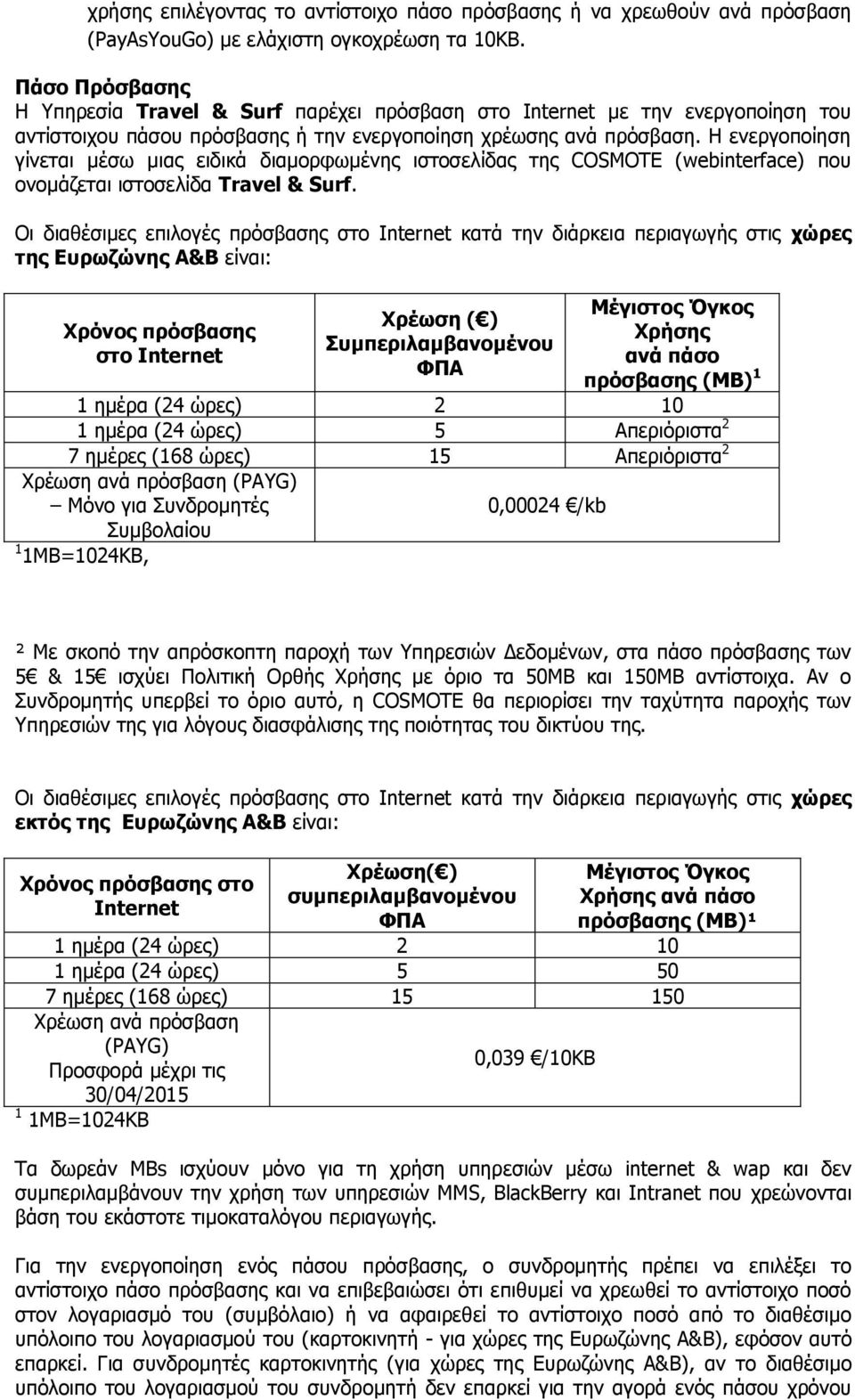 Η ενεργοποίηση γίνεται μέσω μιας ειδικά διαμορφωμένης ιστοσελίδας της COSMOTE (webinterface) που ονομάζεται ιστοσελίδα Travel & Surf.