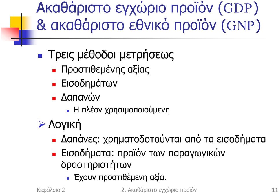 χρησιμοποιούμενη Δαπάνες: χρηματοδοτούνται από τα εισοδήματα Εισοδήματα: προϊόν