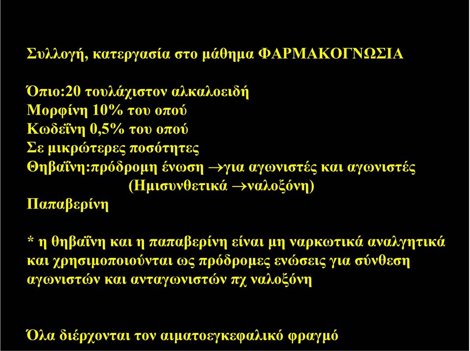 ναλοξόνη) Παπαβερίνη * η θηβαΐνη και η παπαβερίνη είναι µη ναρκωτικά αναλγητικά και χρησιµοποιούνται ως