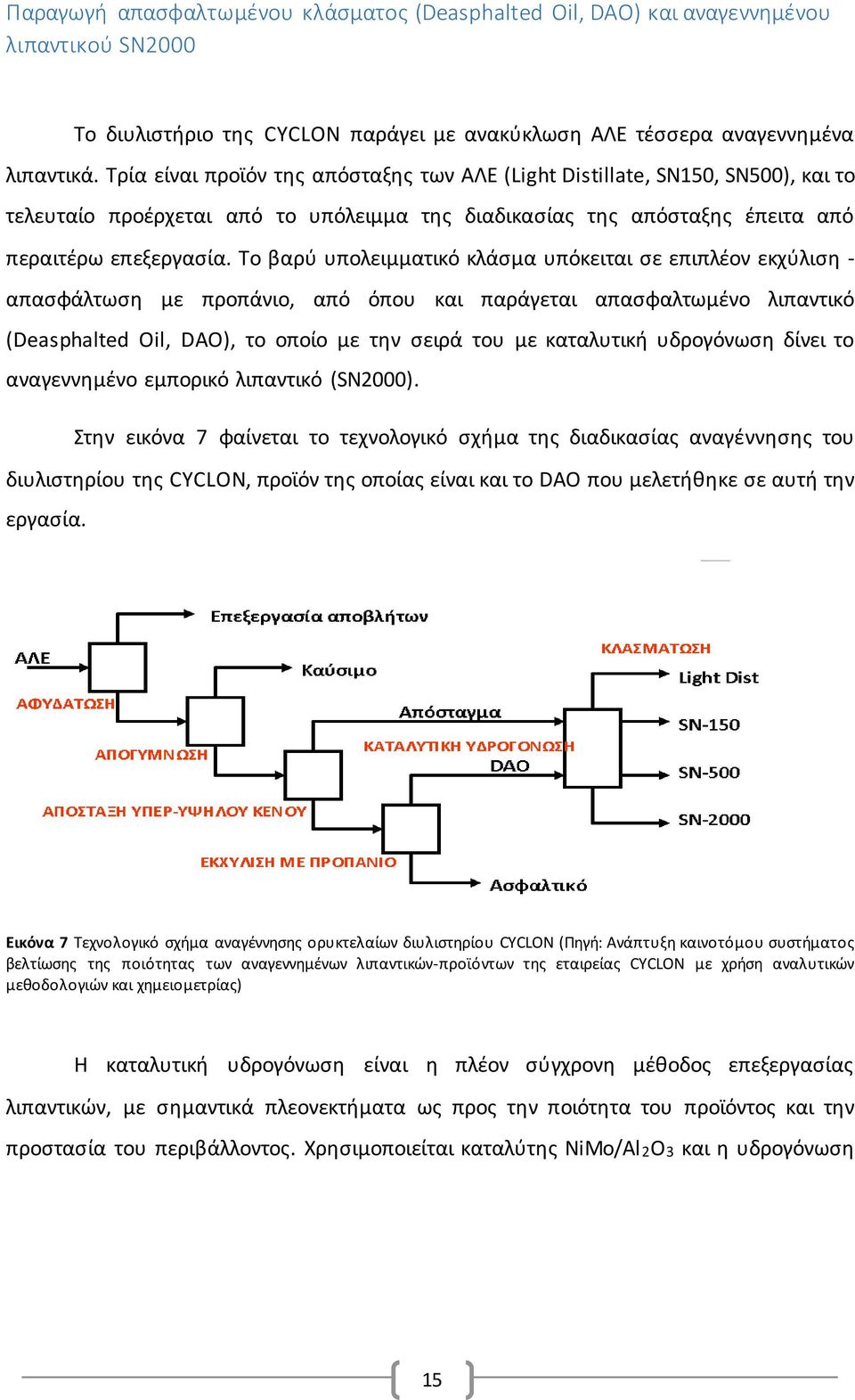 Το βαρύ υπολειμματικό κλάσμα υπόκειται σε επιπλέον εκχύλιση - απασφάλτωση με προπάνιο, από όπου και παράγεται απασφαλτωμένο λιπαντικό (Deasphalted Oil, DAO), το οποίο με την σειρά του με καταλυτική