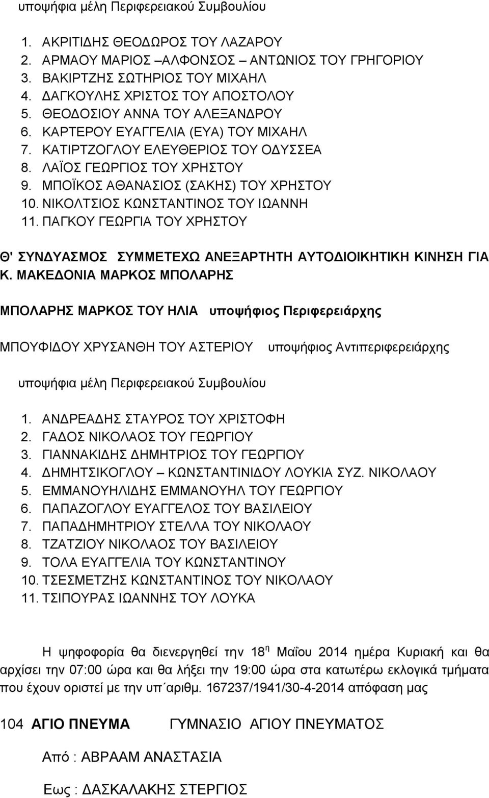 ΠΑΓΚΟΥ ΓΕΩΡΓΙΑ ΤΟΥ ΧΡΗΣΤΟΥ Θ' ΣΥΝΔΥΑΣΜΟΣ ΣΥΜΜΕΤΕΧΩ ΑΝΕΞΑΡΤΗΤΗ ΑΥΤΟΔΙΟΙΚΗΤΙΚΗ ΚΙΝΗΣΗ ΓΙΑ Κ.