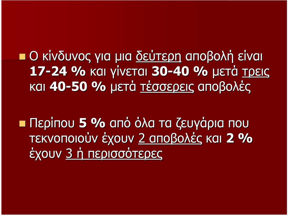 τέσσερεις αποβολές Περίπου 5 % από όλα τα ζευγάρια