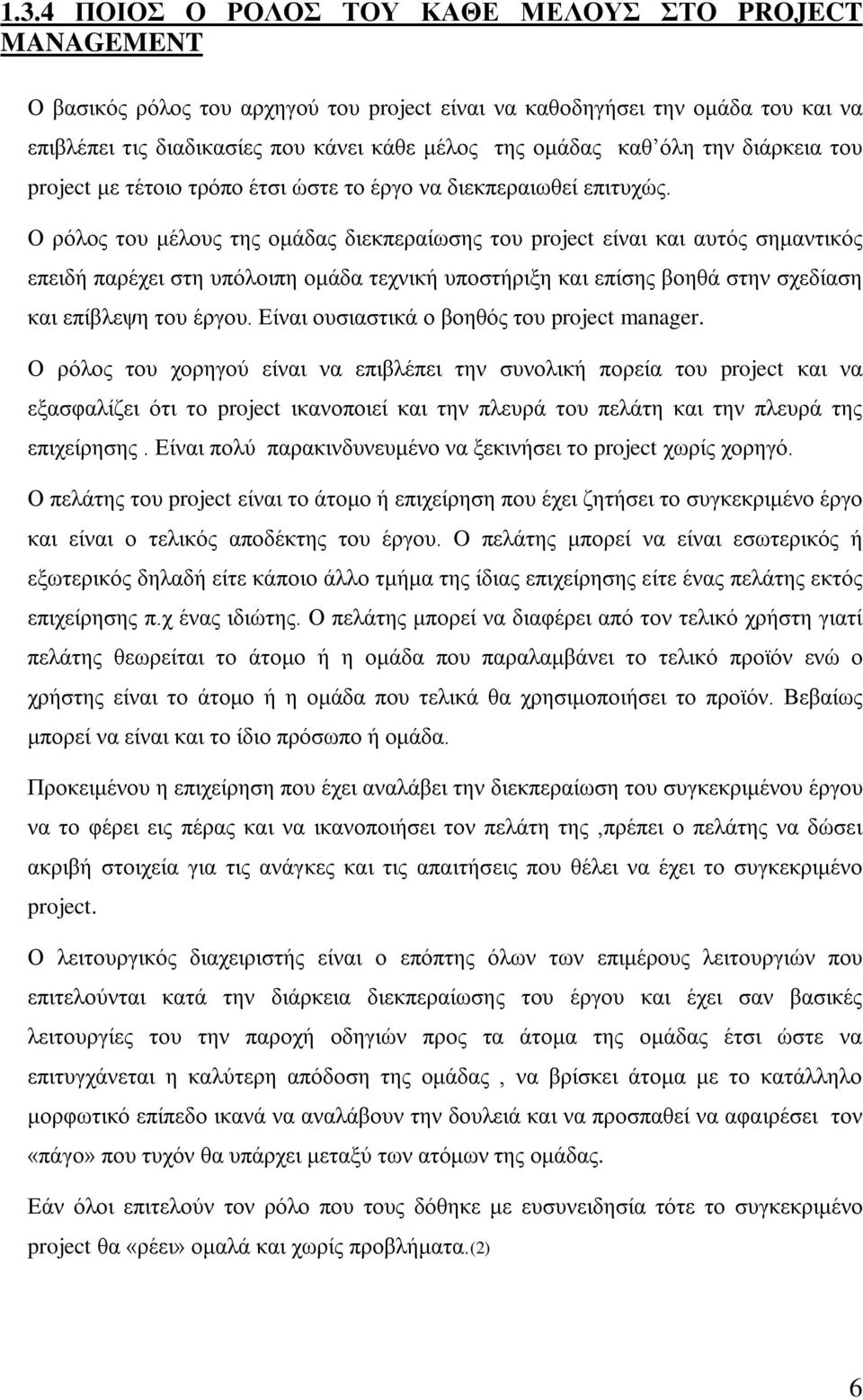 Ο ρόλος του μέλους της ομάδας διεκπεραίωσης του project είναι και αυτός σημαντικός επειδή παρέχει στη υπόλοιπη ομάδα τεχνική υποστήριξη και επίσης βοηθά στην σχεδίαση και επίβλεψη του έργου.