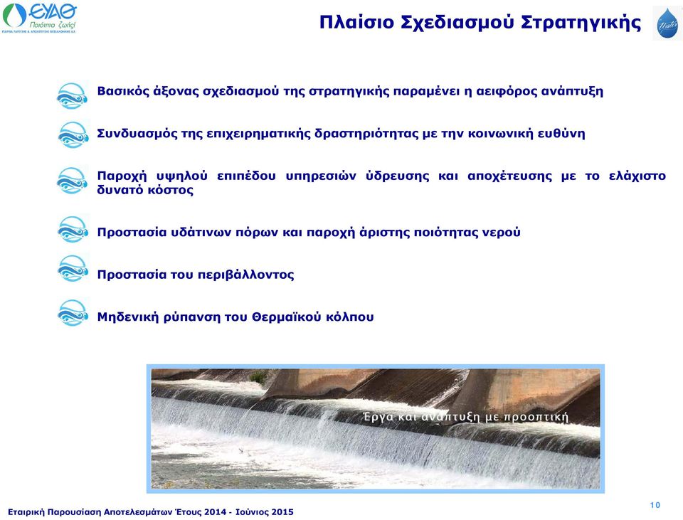 επιπέδου υπηρεσιών ύδρευσης και αποχέτευσης με το ελάχιστο δυνατό κόστος Προστασία υδάτινων