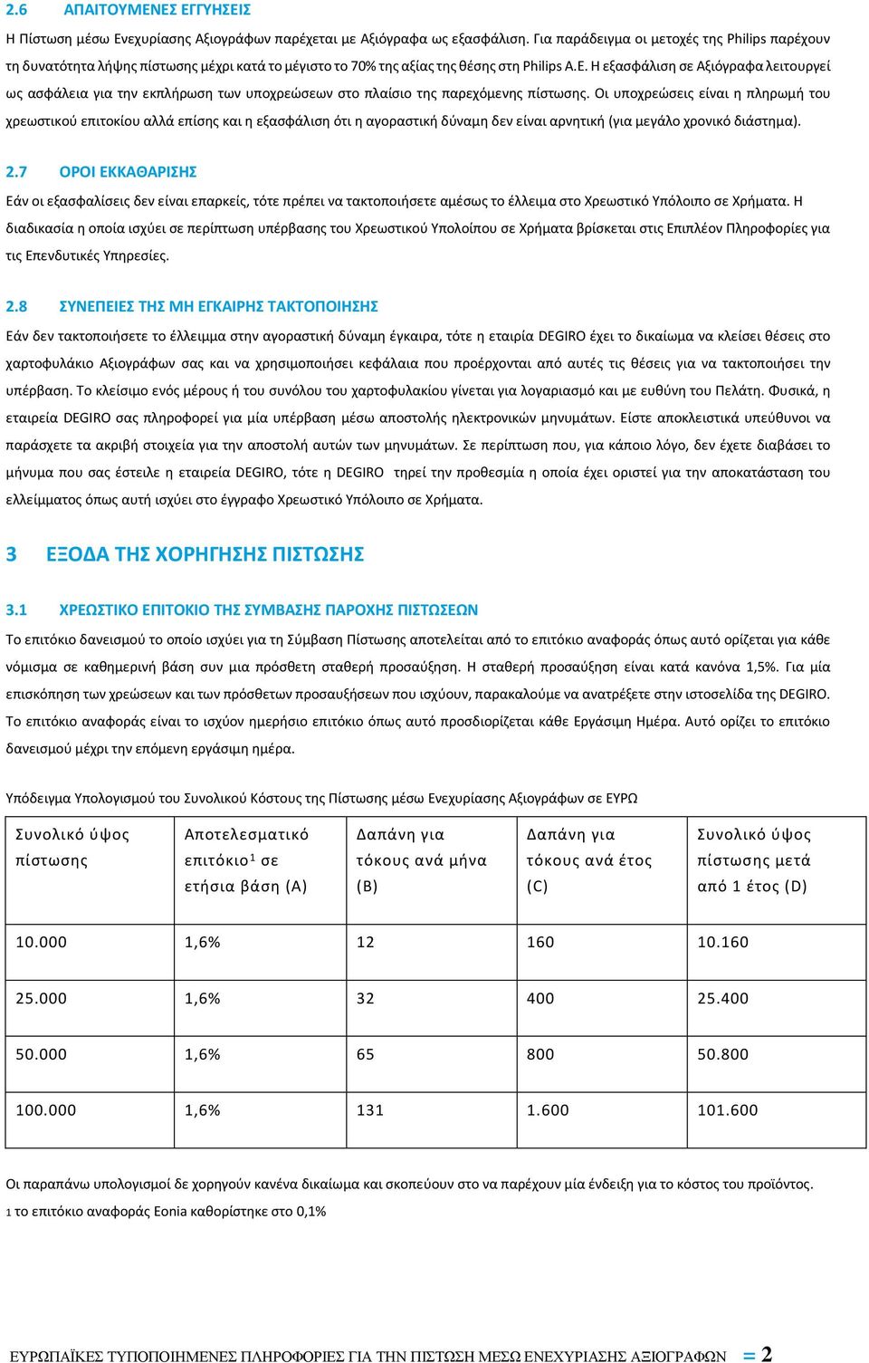 Η εξασφάλιση σε Αξιόγραφα λειτουργεί ως ασφάλεια για την εκπλήρωση των υποχρεώσεων στο πλαίσιο της παρεχόμενης πίστωσης.