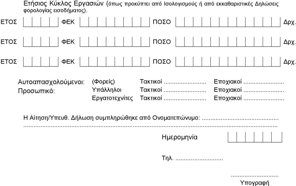 Αυτοαπασχολούμενοι: Προσωπικό: (Φορείς) Υπάλληλοι Εργατοτεχνίτες Η