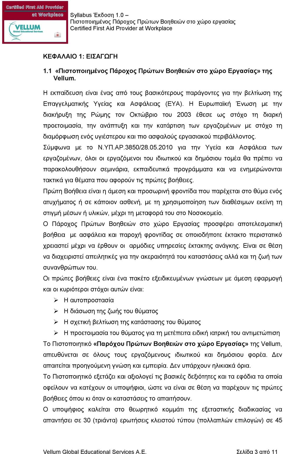 Η Ευρωπαϊκή Ένωση με την διακήρυξη της Ρώμης τον Οκτώβριο του 2003 έθεσε ως στόχο τη διαρκή προετοιμασία, την ανάπτυξη και την κατάρτιση των εργαζομένων με στόχο τη διαμόρφωση ενός υγιέστερου και πιο