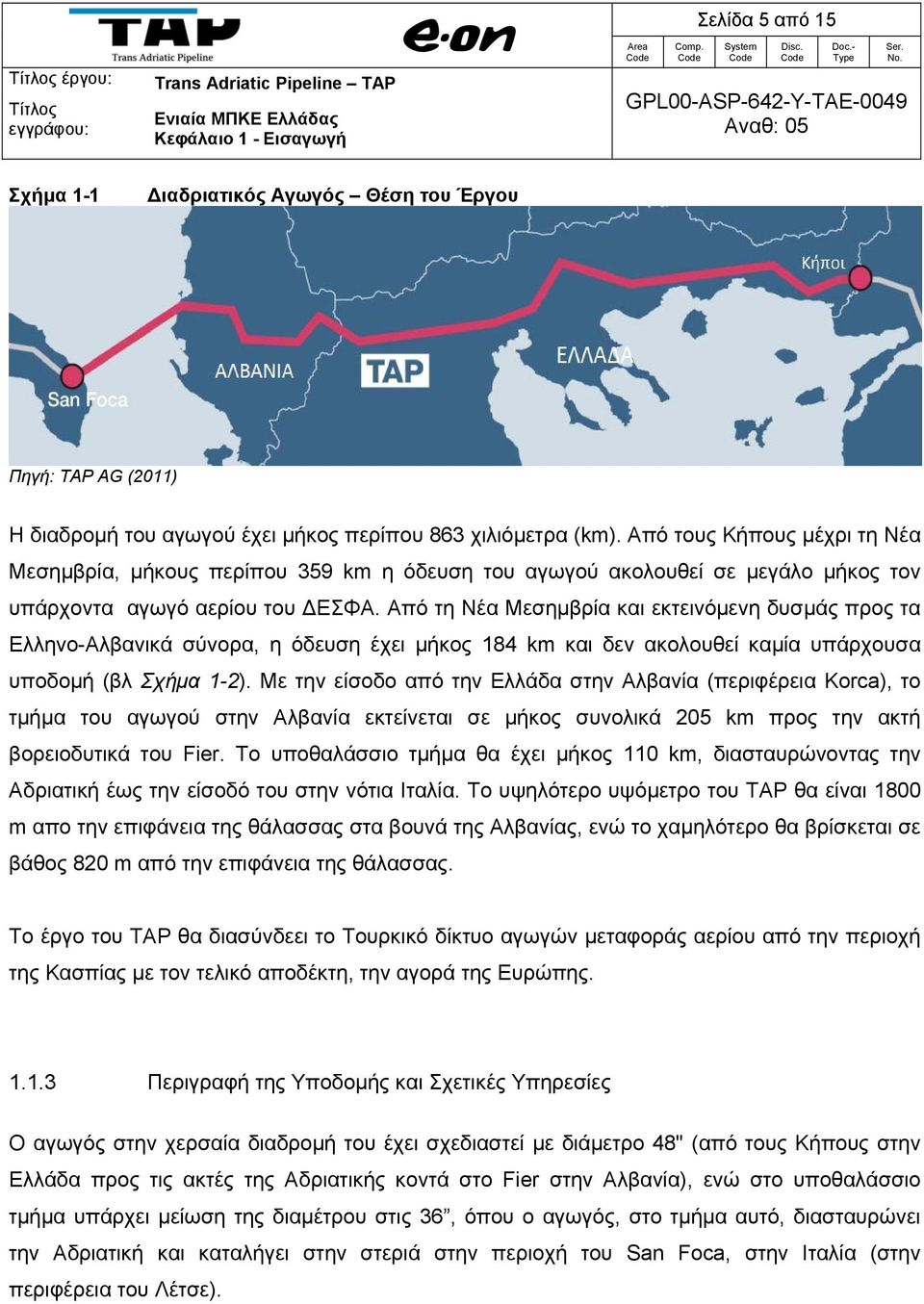Από τη Νέα Μεσημβρία και εκτεινόμενη δυσμάς προς τα Ελληνο-Αλβανικά σύνορα, η όδευση έχει μήκος 184 km και δεν ακολουθεί καμία υπάρχουσα υποδομή (βλ Σχήμα 1-2).