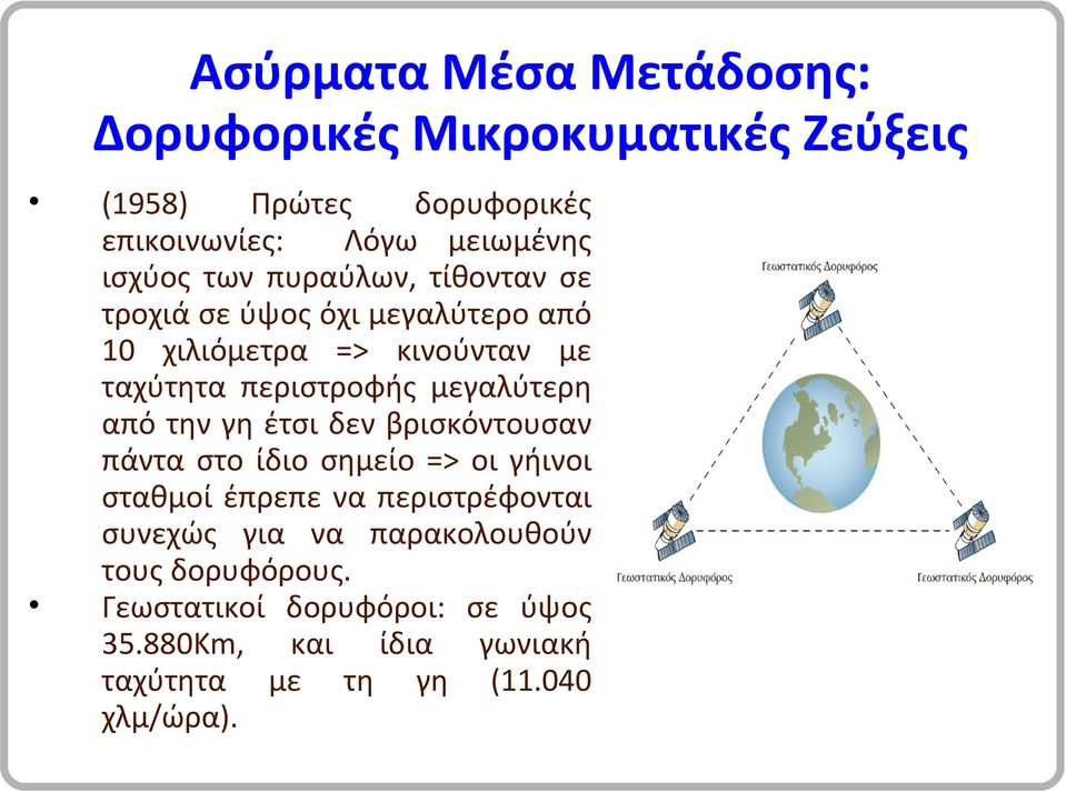 από την γη έτσι δεν βρισκόντουσαν πάντα στο ίδιο σημείο => οι γήινοι σταθμοί έπρεπε να περιστρέφονται συνεχώς για να