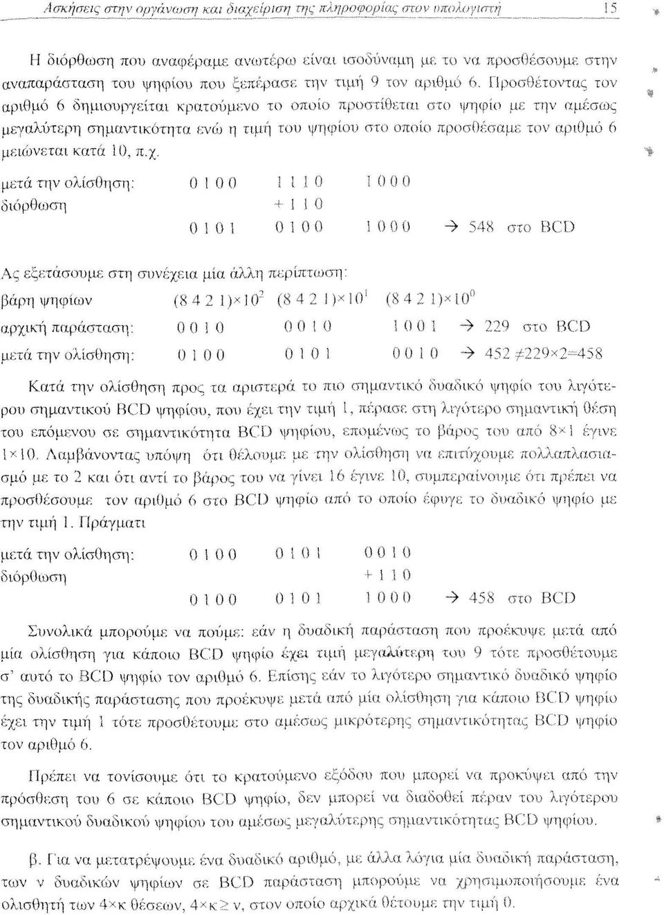 Προσθέτοντας τον αριθμό 6 δημιουργείται κρατούμενο το οποίο προστίθεται στο ψηφίο με την αμέσως μεγαλύτερη σημαντικότητα ενώ η τιμή του ψηφίου στο οποίο προσθέσαμε τον αριθμό 6 μειώνεται κατά 10, π.