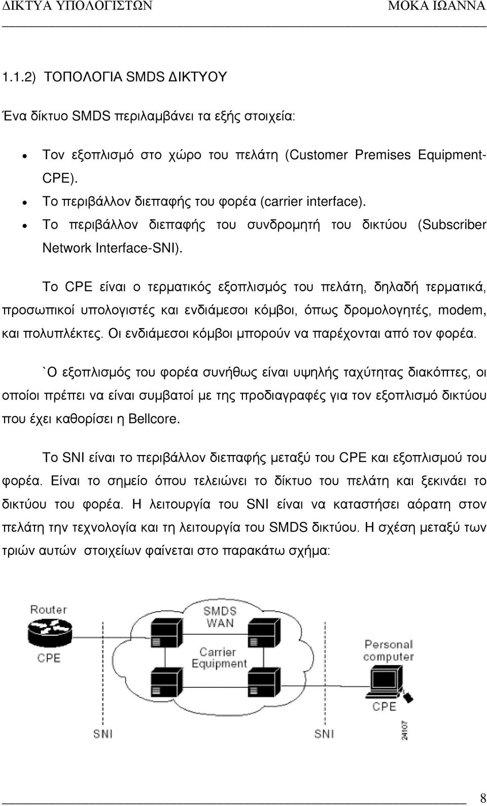 Το CPE είναι ο τερματικός εξοπλισμός του πελάτη, δηλαδή τερματικά, προσωπικοί υπολογιστές και ενδιάμεσοι κόμβοι, όπως δρομολογητές, modem, και πολυπλέκτες.