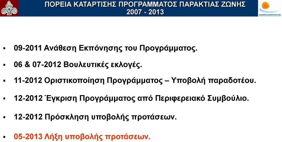 11-2012 Οριστικοποίηση Προγράμματος Υποβολή παραδοτέου.