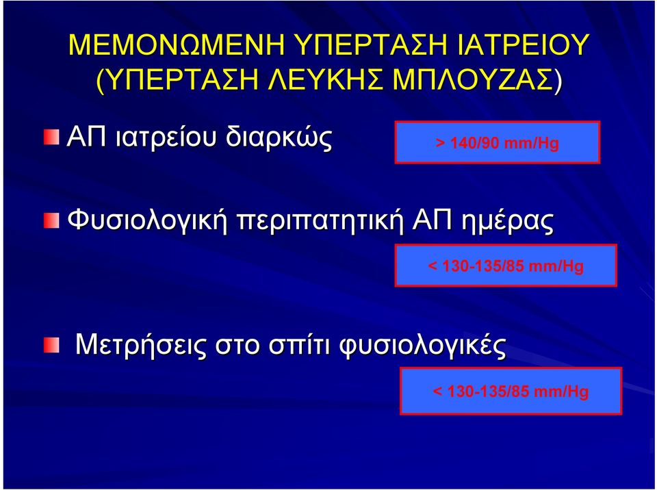 Φυσιολογική περιπατητική ΑΠ ημέρας < 130-135/85