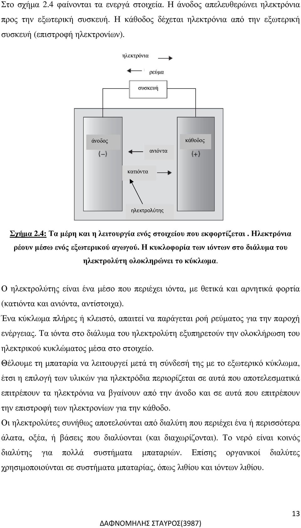 Η κυκλοφορία των ιόντων στο διάλυµα του ηλεκτρολύτη ολοκληρώνει το κύκλωµα. Ο ηλεκτρολύτης είναι ένα µέσο που περιέχει ιόντα, µε θετικά και αρνητικά φορτία (κατιόντα και ανιόντα, αντίστοιχα).