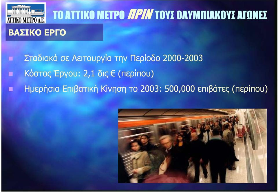 2000-20032003 Κόστος Έργου: 2,1 δις (περίπου)