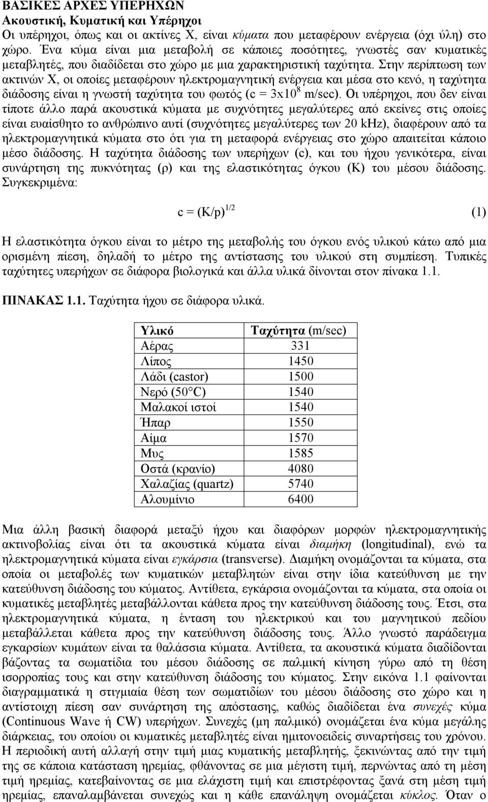 Στην περίπτωση των ακτινών Χ, οι οποίες μεταφέρουν ηλεκτρομαγνητική ενέργεια και μέσα στο κενό, η ταχύτητα διάδοσης είναι η γνωστή ταχύτητα του φωτός (c = 3x10 8 m/sec).