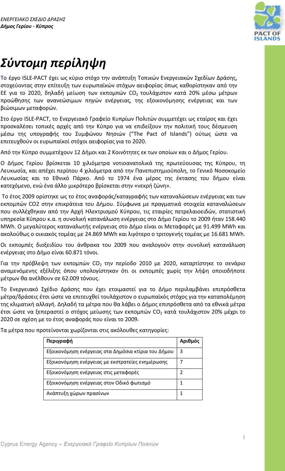 Στο έργο ISLE-PACT, το Ενεργειακό Γραφείο Κυπρίων Πολιτών συμμετέχει ως εταίρος και έχει προσκαλέσει τοπικές αρχές από την Κύπρο για να επιδείξουν την πολιτική τους δέσμευση μέσω της υπογραφής του