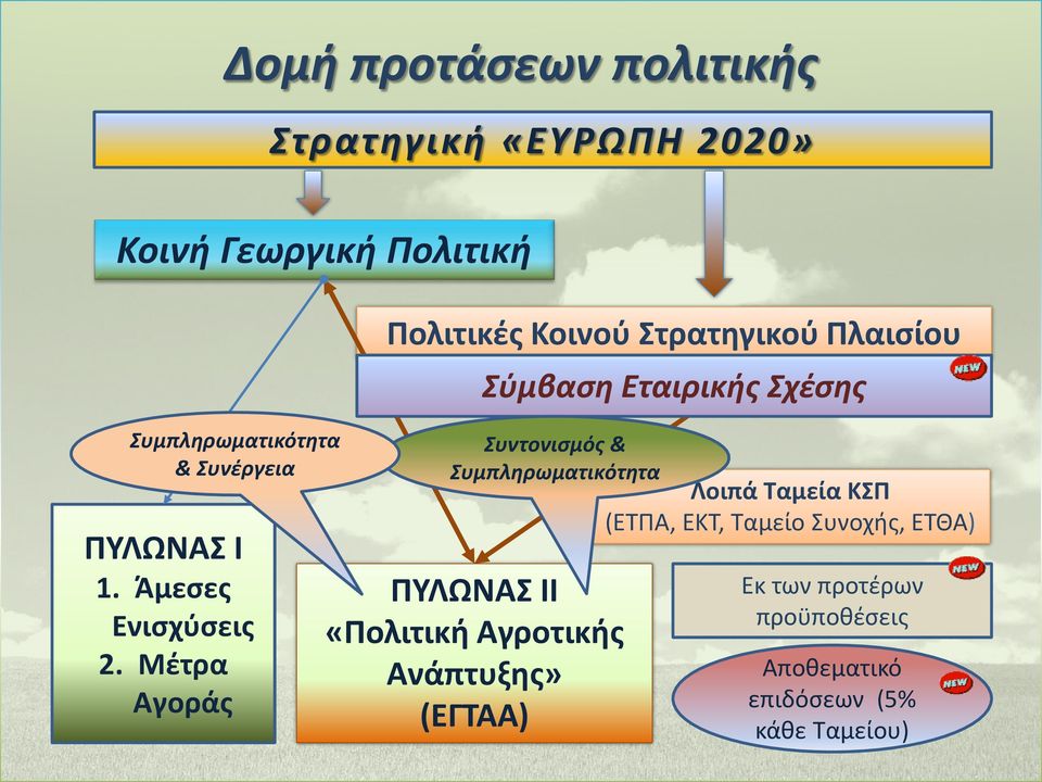 Μέτρα Αγοράς Στρατηγική «ΕΥΡΩΠΗ 2020» Πολιτικές Κοινού Στρατηγικού Πλαισίου ΠΥΛΩΝΑΣ ΙΙ «Πολιτική