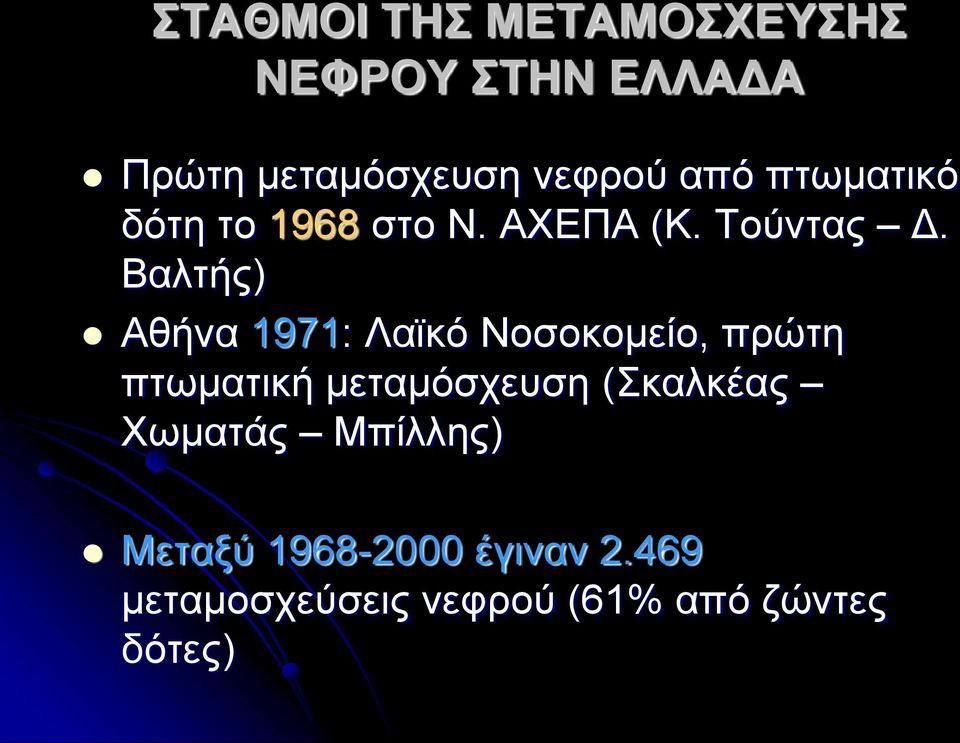 Βαλτής) Αθήνα 1971: Λαϊκό Νοσοκομείο, πρώτη πτωματική μεταμόσχευση